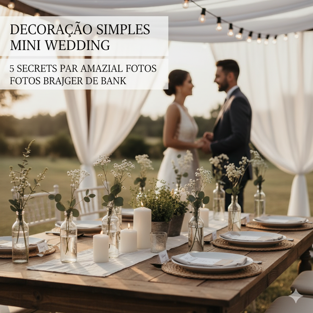 Decoração simples mini wedding com mesa rústica, velas e luzinhas. Fotógrafo Denis Almeida Fotografia.